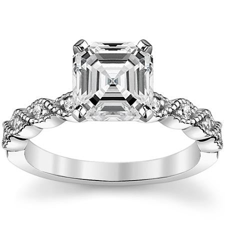 Round Brilliant Moissanite Rope Style Engagement Ring Setting (.12ct)