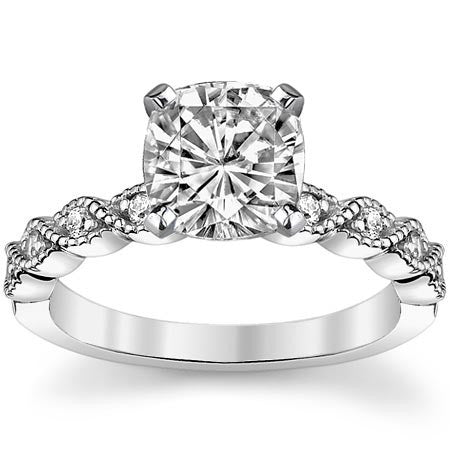 Round Brilliant Moissanite Rope Style Engagement Ring Setting (.12ct)