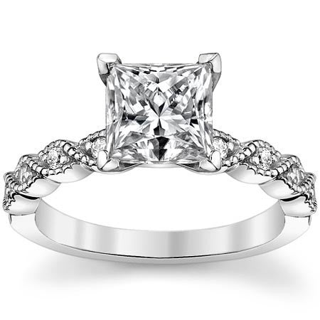 Round Brilliant Moissanite Rope Style Engagement Ring Setting (.12ct)