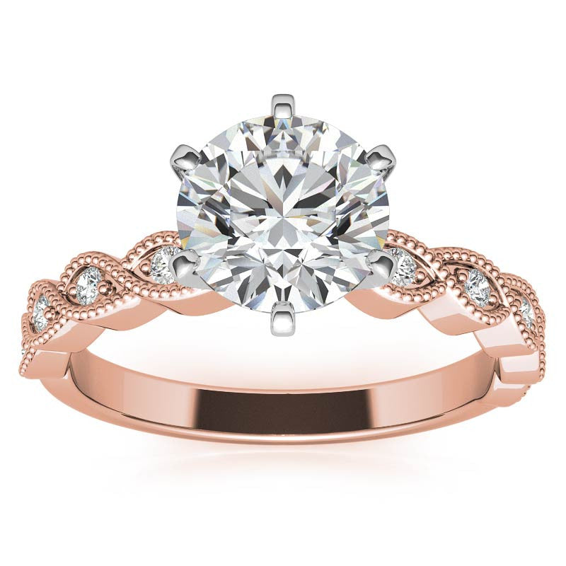 Round Brilliant Moissanite Rope Style Engagement Ring Setting (.12ct)
