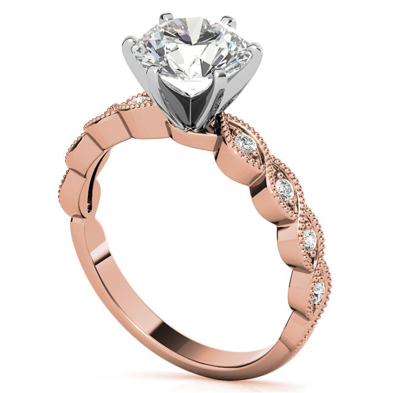 Round Brilliant Moissanite Rope Style Engagement Ring Setting (.12ct)
