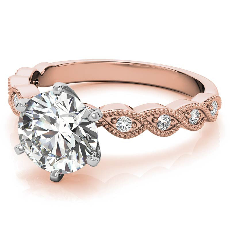 Round Brilliant Moissanite Rope Style Engagement Ring Setting (.12ct)