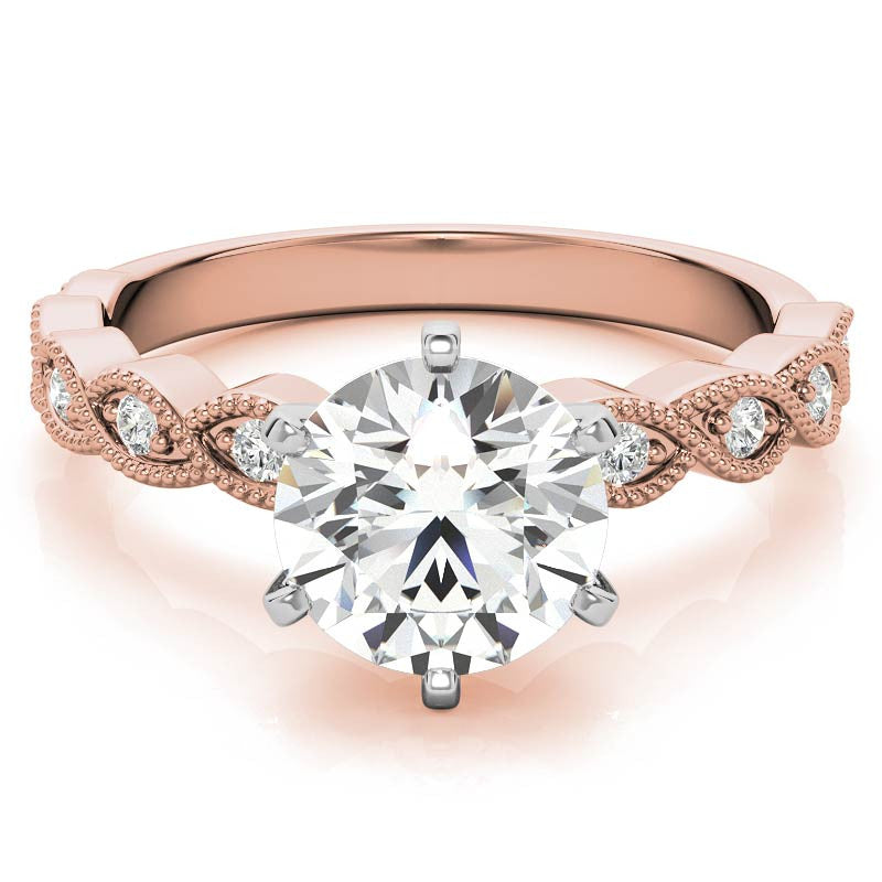 Round Brilliant Moissanite Rope Style Engagement Ring Setting (.12ct)