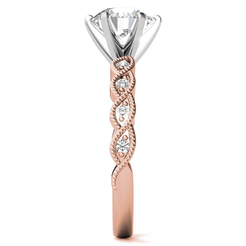 Round Brilliant Moissanite Rope Style Engagement Ring Setting (.12ct)