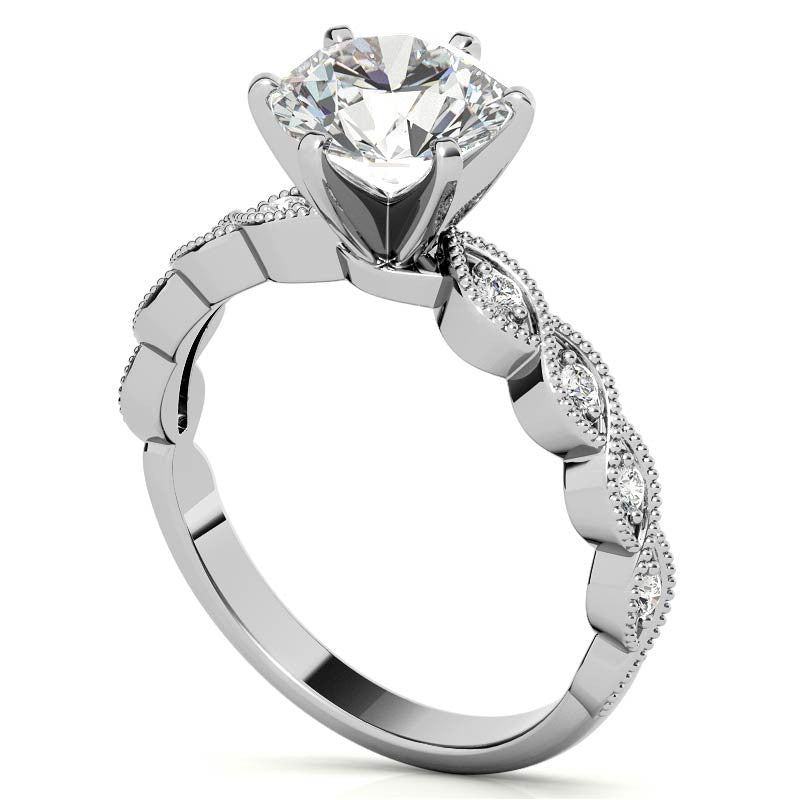 Round Brilliant Moissanite Rope Style Engagement Ring Setting (.12ct)