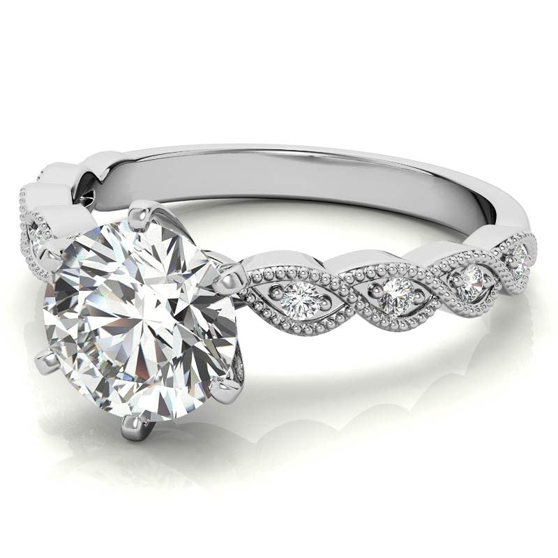 Round Brilliant Moissanite Rope Style Engagement Ring Setting (.12ct)