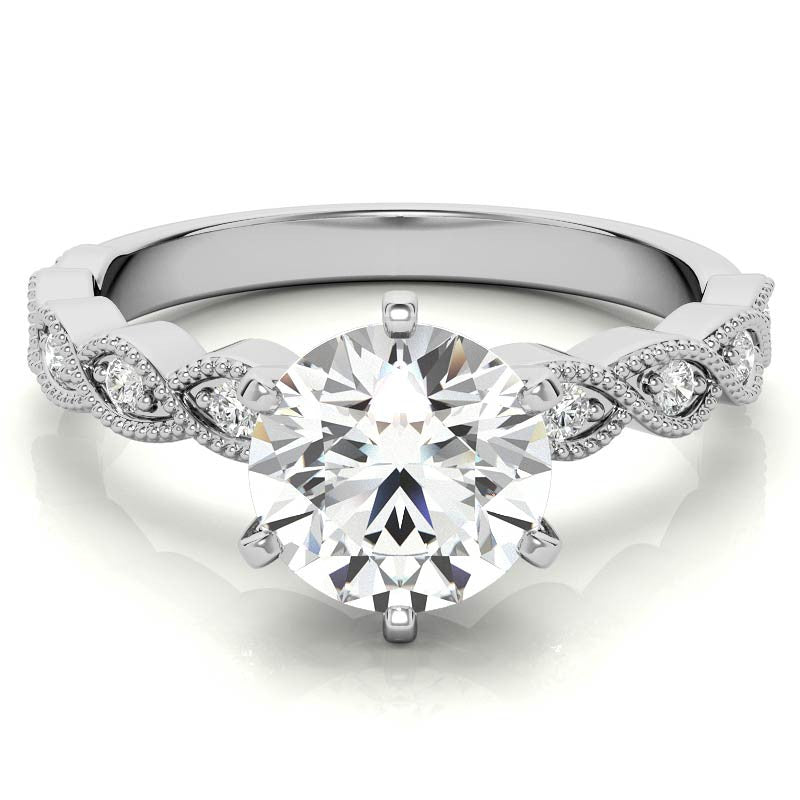 Round Brilliant Moissanite Rope Style Engagement Ring Setting (.12ct)
