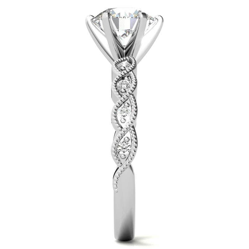 Round Brilliant Moissanite Rope Style Engagement Ring Setting (.12ct)