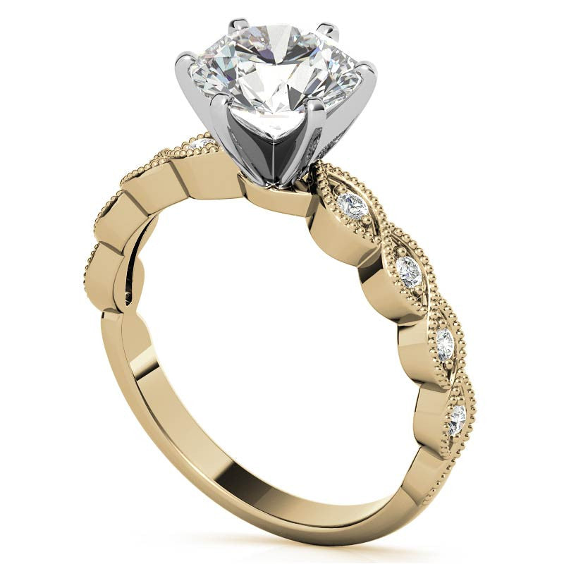 Round Brilliant Moissanite Rope Style Engagement Ring Setting (.12ct)