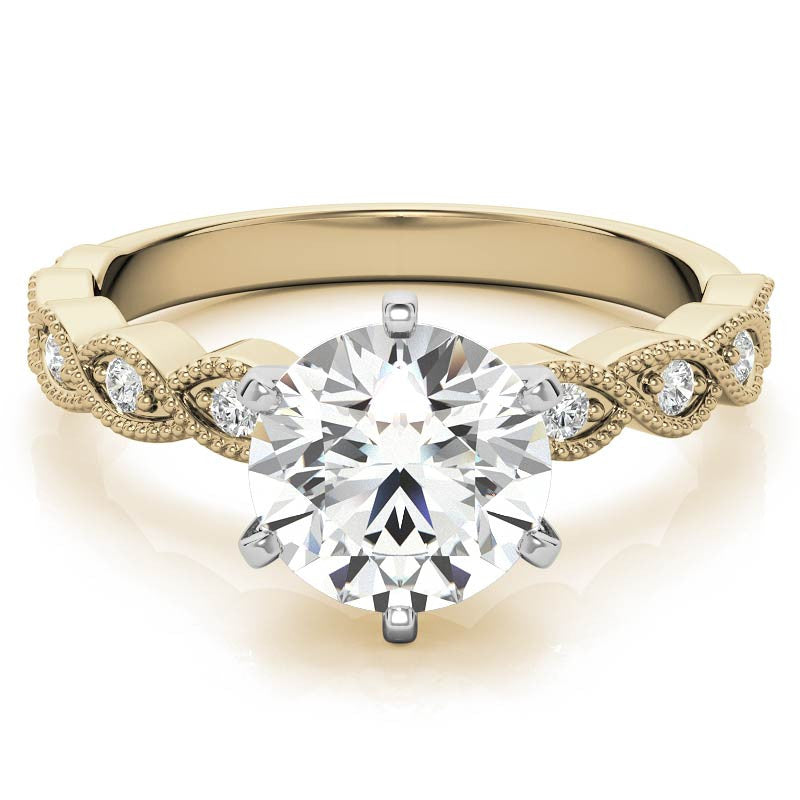 Round Brilliant Moissanite Rope Style Engagement Ring Setting (.12ct)