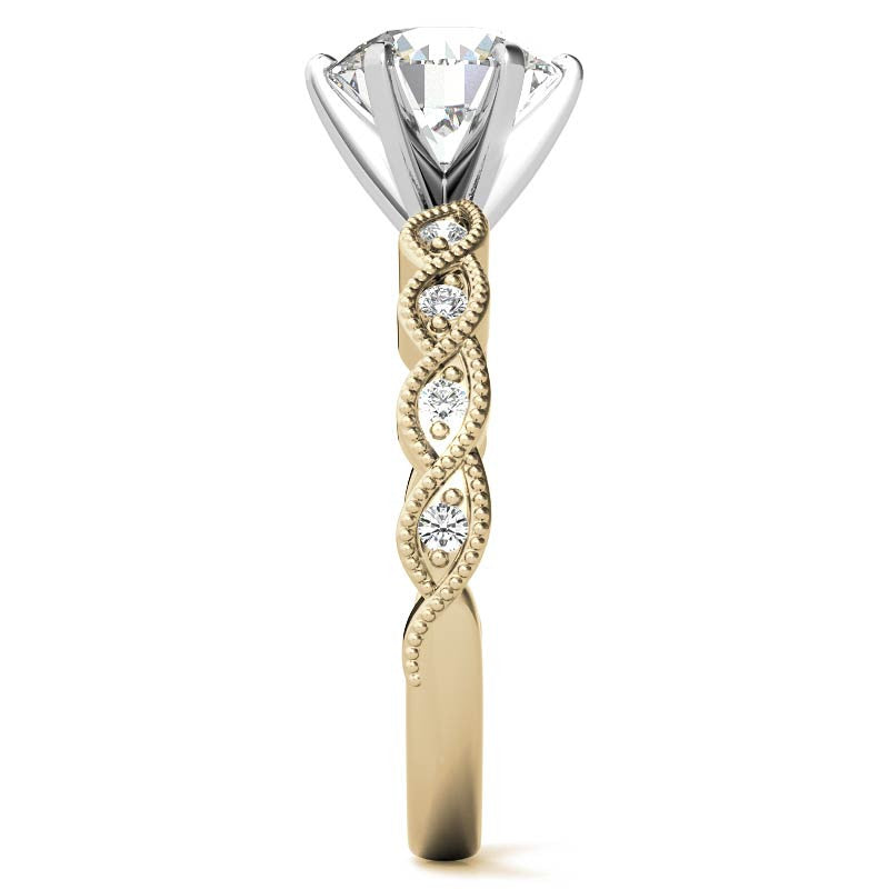 Round Brilliant Moissanite Rope Style Engagement Ring Setting (.12ct)