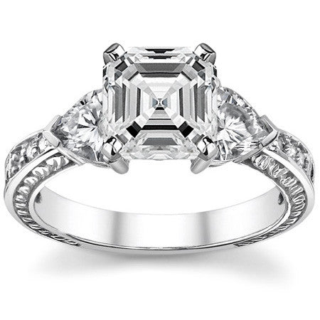 Moissanite with Heart Side Stones Engagement Ring Setting, 1.0ct