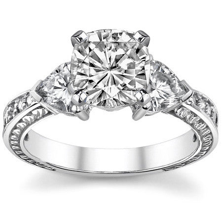 Moissanite with Heart Side Stones Engagement Ring Setting, 1.0ct