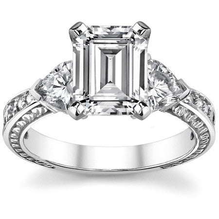Moissanite with Heart Side Stones Engagement Ring Setting, 1.0ct