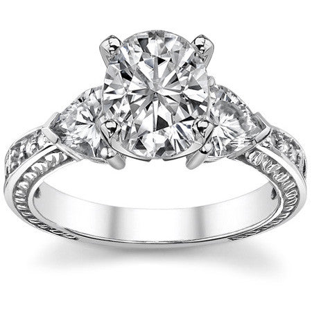 Moissanite with Heart Side Stones Engagement Ring Setting, 1.0ct