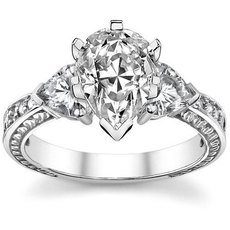 Moissanite with Heart Side Stones Engagement Ring Setting, 1.0ct