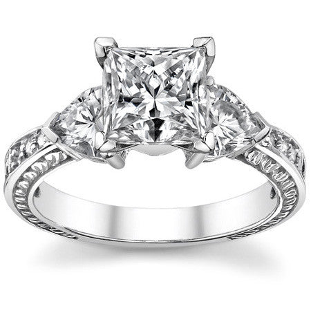 Moissanite with Heart Side Stones Engagement Ring Setting, 1.0ct