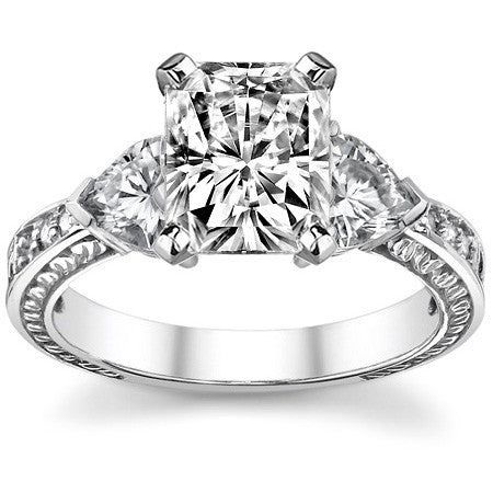 Moissanite with Heart Side Stones Engagement Ring Setting, 1.0ct