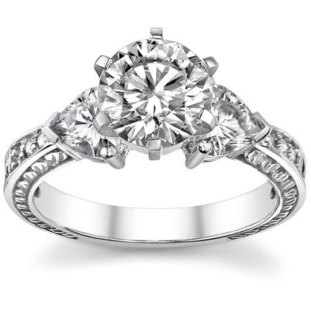 Moissanite with Heart Side Stones Engagement Ring Setting, 1.0ct