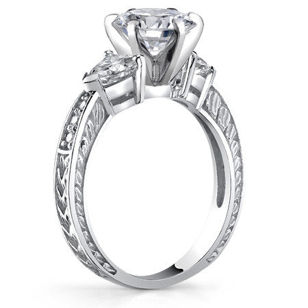 Moissanite with Heart Side Stones Engagement Ring Setting, 1.0ct
