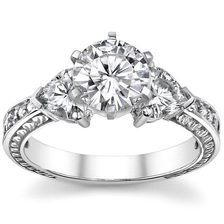 Moissanite with Heart Side Stones Engagement Ring Setting, 1.0ct