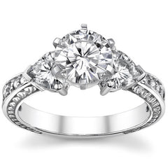 Moissanite with Heart Side Stones Engagement Ring Setting, 1.0ct