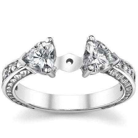 Moissanite with Heart Side Stones Engagement Ring Setting, 1.0ct