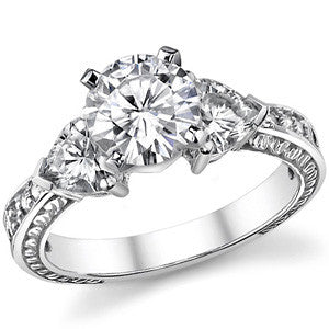Moissanite with Heart Side Stones Engagement Ring Setting, 1.0ct