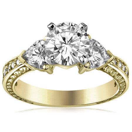 Moissanite with Heart Side Stones Engagement Ring Setting, 1.0ct