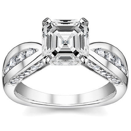 Round Brilliant Moissanite Channel Square Shank Engagement Ring 0.75ct