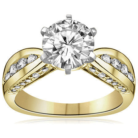 Round Brilliant Moissanite Channel Square Shank Engagement Ring 0.75ct