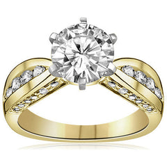 Round Brilliant Moissanite Channel Square Shank Engagement Ring 0.75ct