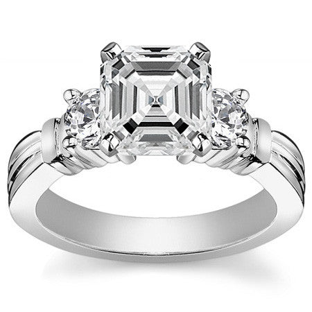 Round Brilliant Moissanite 3-Stone Engagement Ring Setting, 0.66ct