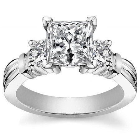 Round Brilliant Moissanite 3-Stone Engagement Ring Setting, 0.66ct