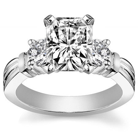 Round Brilliant Moissanite 3-Stone Engagement Ring Setting, 0.66ct