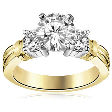 Round Brilliant Moissanite 3-Stone Engagement Ring Setting, 0.66ct