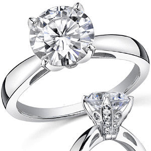 Round Brilliant Moissanite Engagement Ring With Pave Style Basket