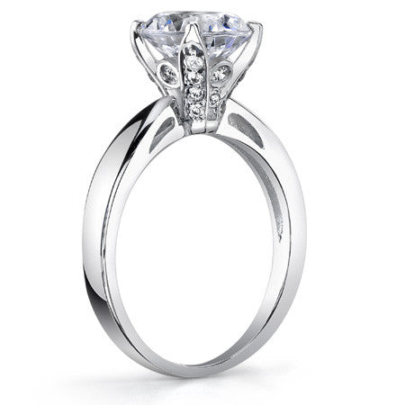 Round Brilliant Moissanite Engagement Ring With Pave Style Basket