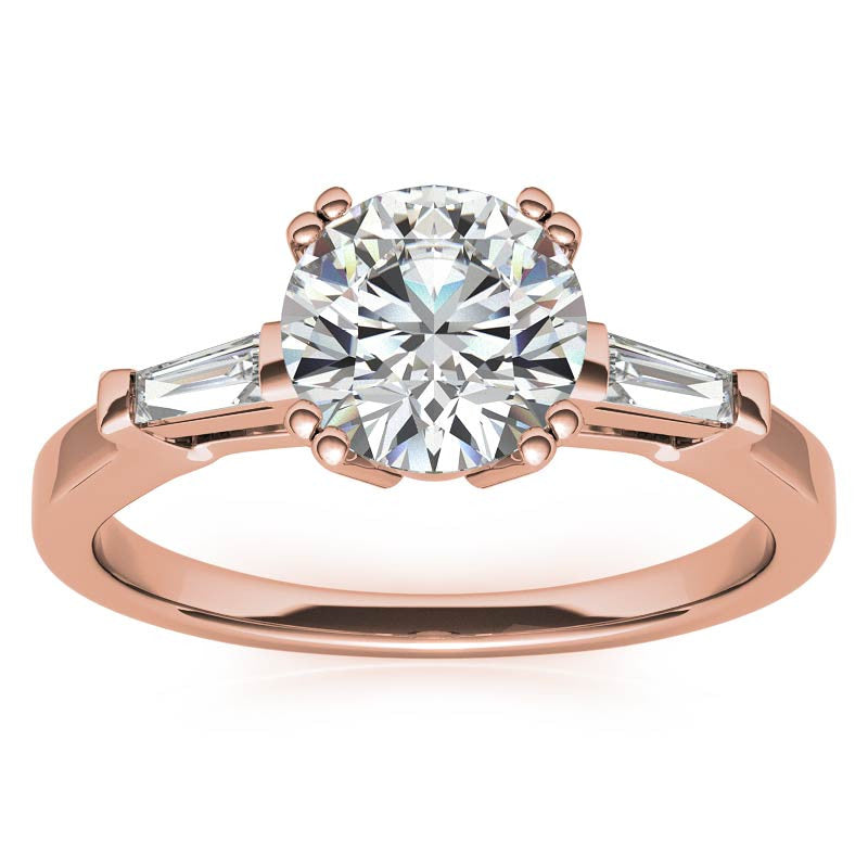 Round with Tapered Baguette Moissanite Engagement Ring