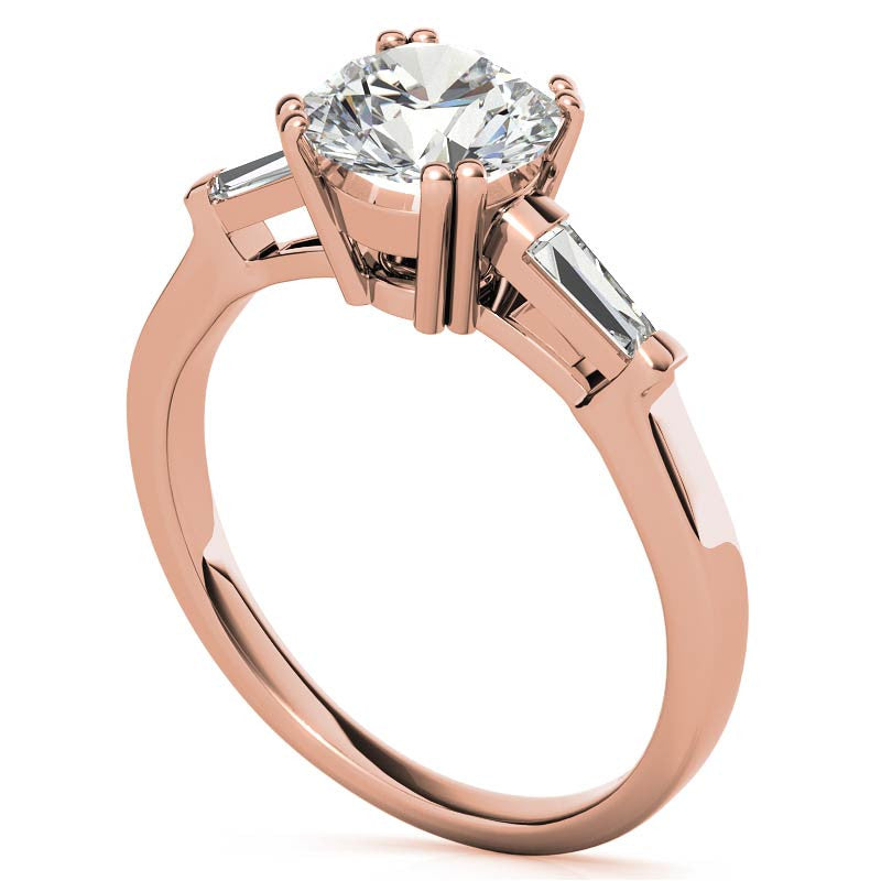 Round with Tapered Baguette Moissanite Engagement Ring