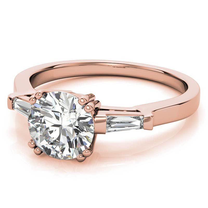 Round with Tapered Baguette Moissanite Engagement Ring
