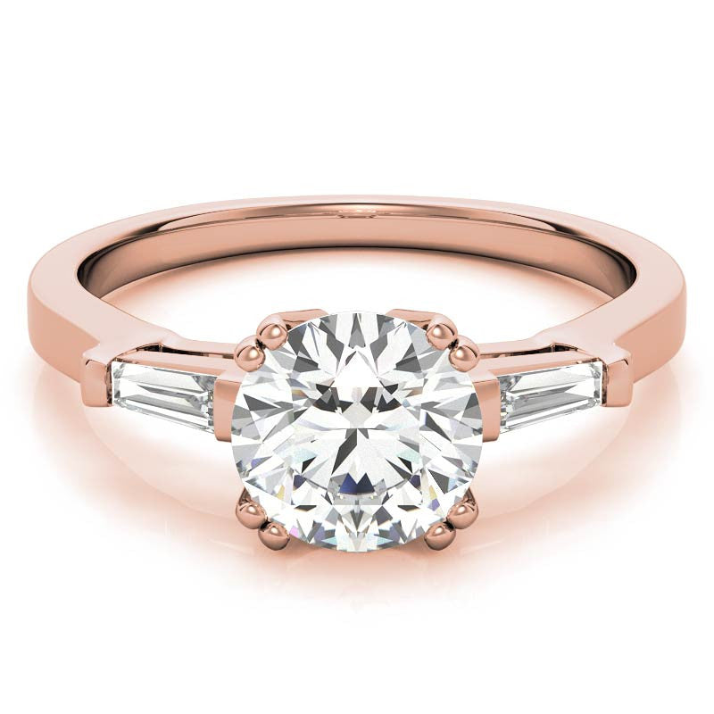 Round with Tapered Baguette Moissanite Engagement Ring