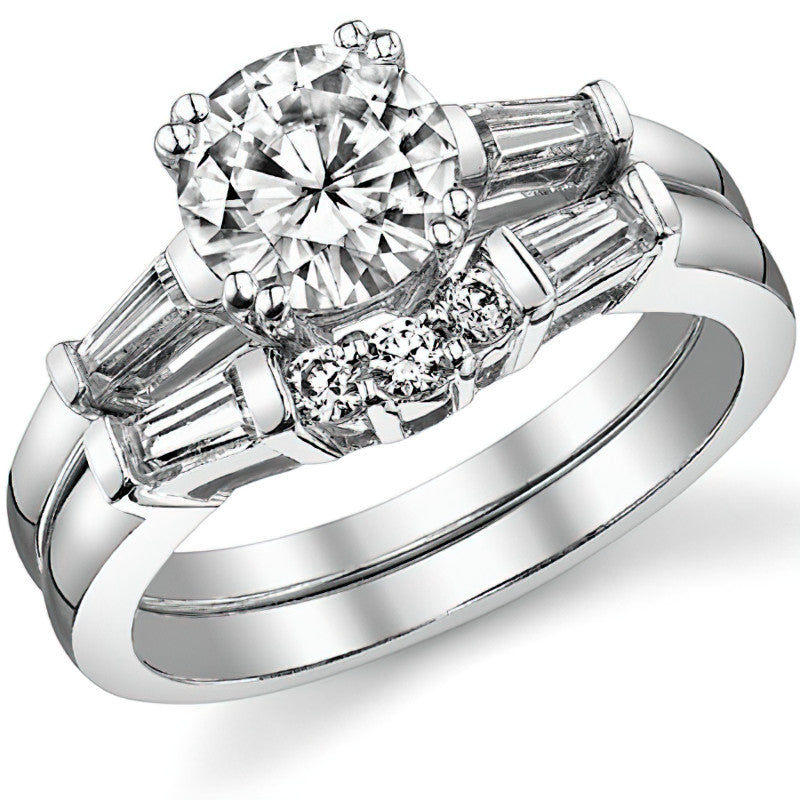 Round with Tapered Baguette Moissanite Engagement Ring