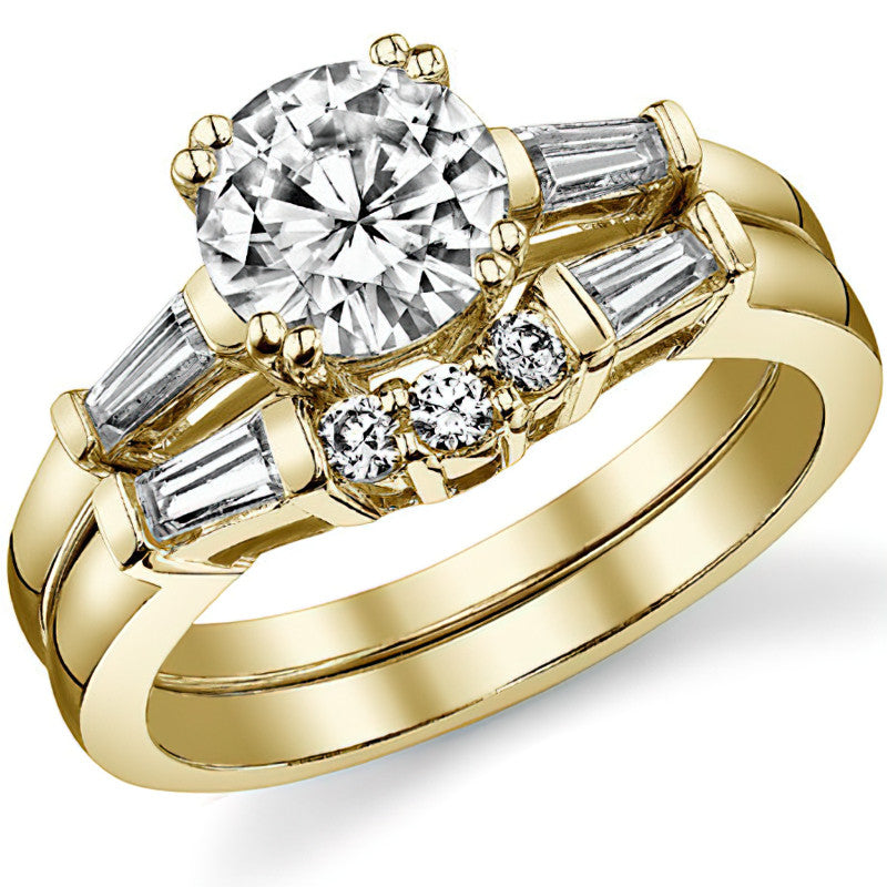 Round with Tapered Baguette Moissanite Engagement Ring