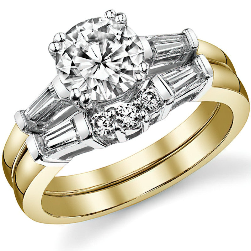 Round with Tapered Baguette Moissanite Engagement Ring