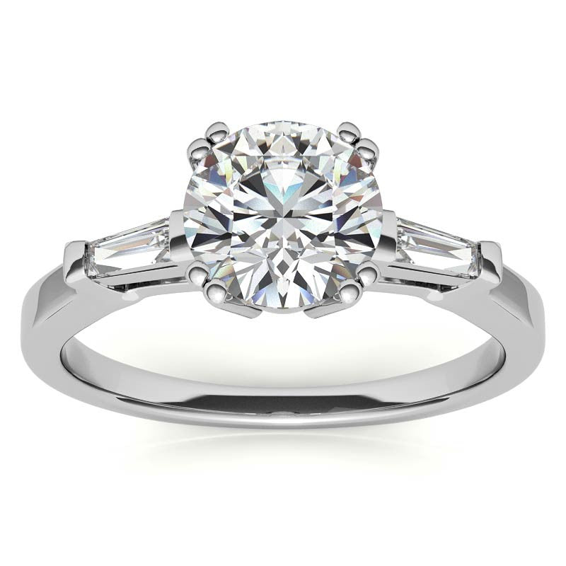 Round with Tapered Baguette Moissanite Engagement Ring