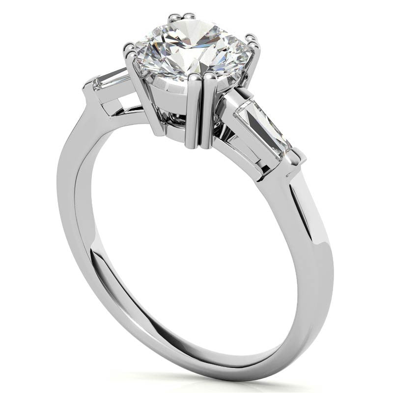 Round with Tapered Baguette Moissanite Engagement Ring
