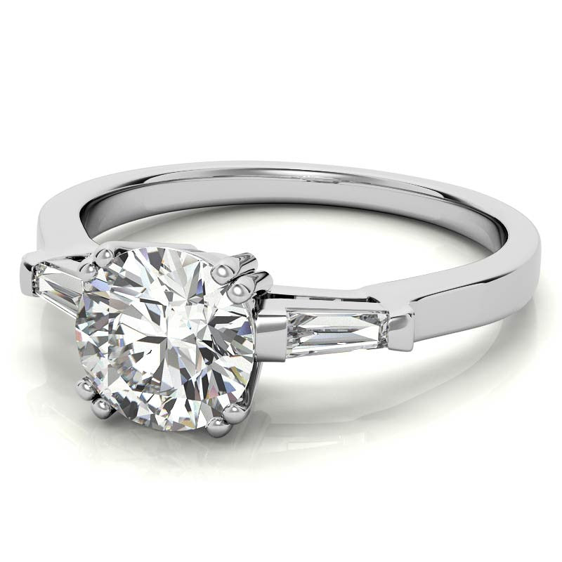 Round with Tapered Baguette Moissanite Engagement Ring