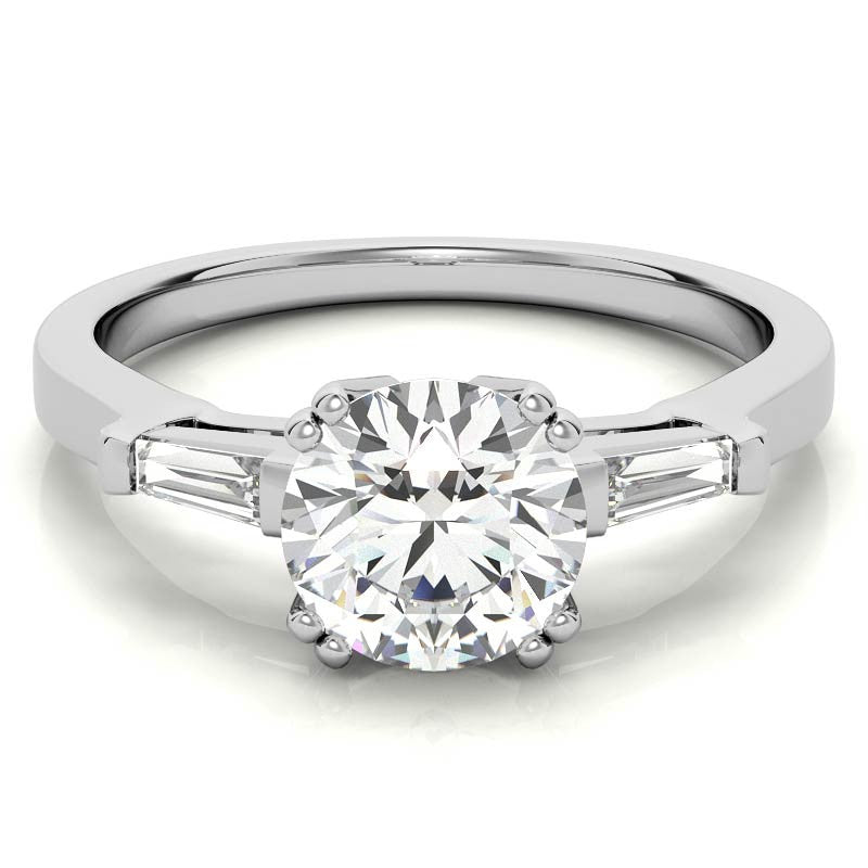Round with Tapered Baguette Moissanite Engagement Ring
