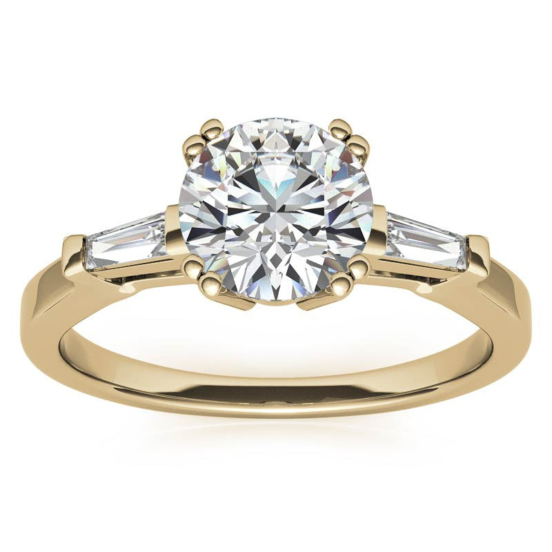 Round with Tapered Baguette Moissanite Engagement Ring
